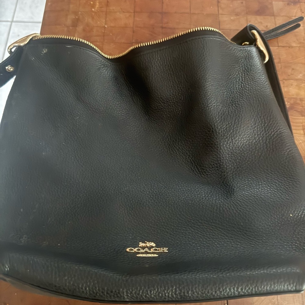 Coach Black Leather Tote with Gold Accents